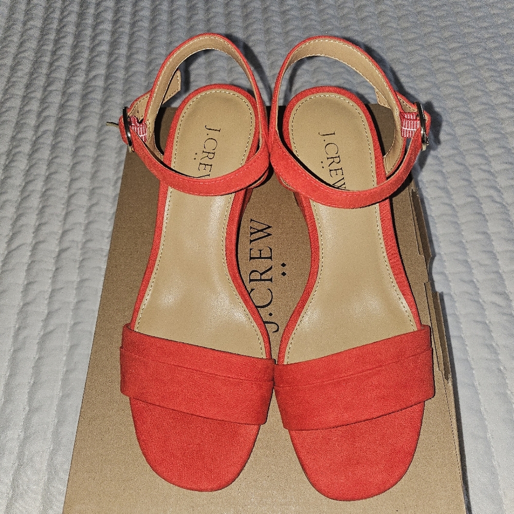 J. Crew Red Sandals Minimalist Suede Design